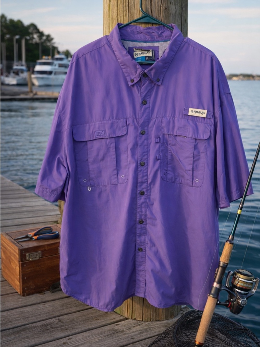 Magellan Outdoors Purple Fishing Shirt 3XL Button Front Vented Short Sleeve